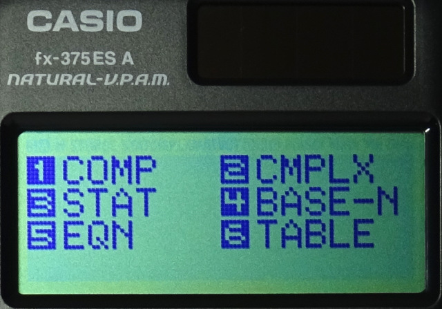 CASIO fx-375ESA 計算モード 選択画面