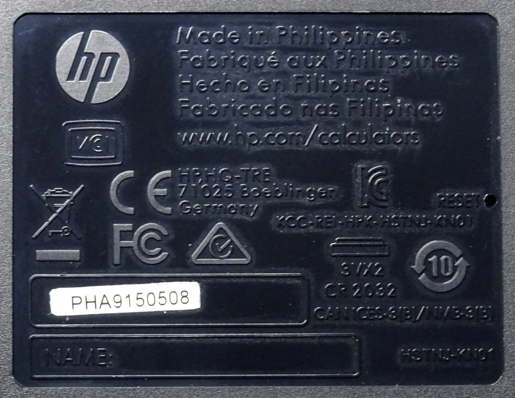 HP 35s の背面の一部